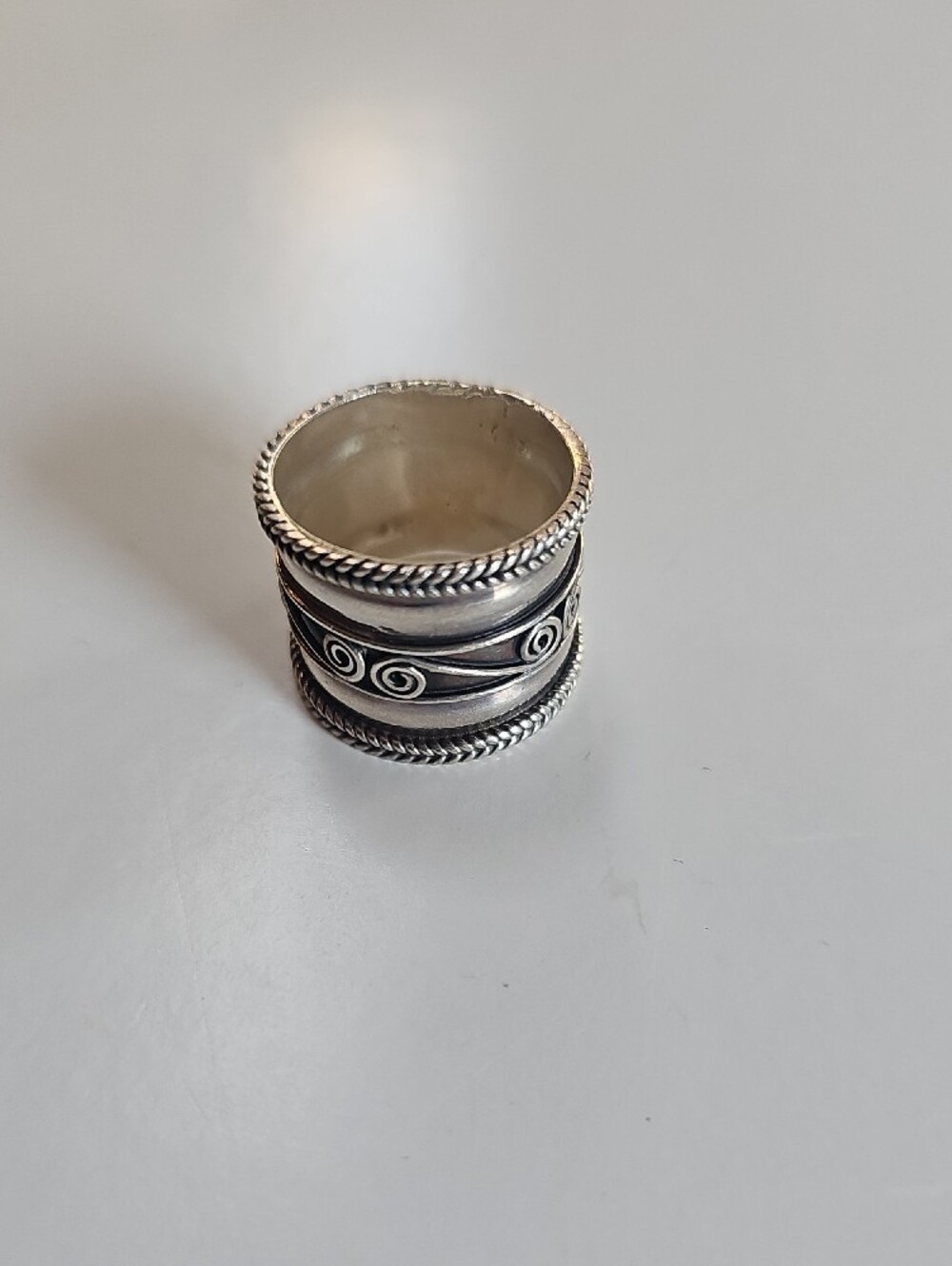 Sterling Silver Wide Swirl Band Ring - Silver - Picture 2 of 5